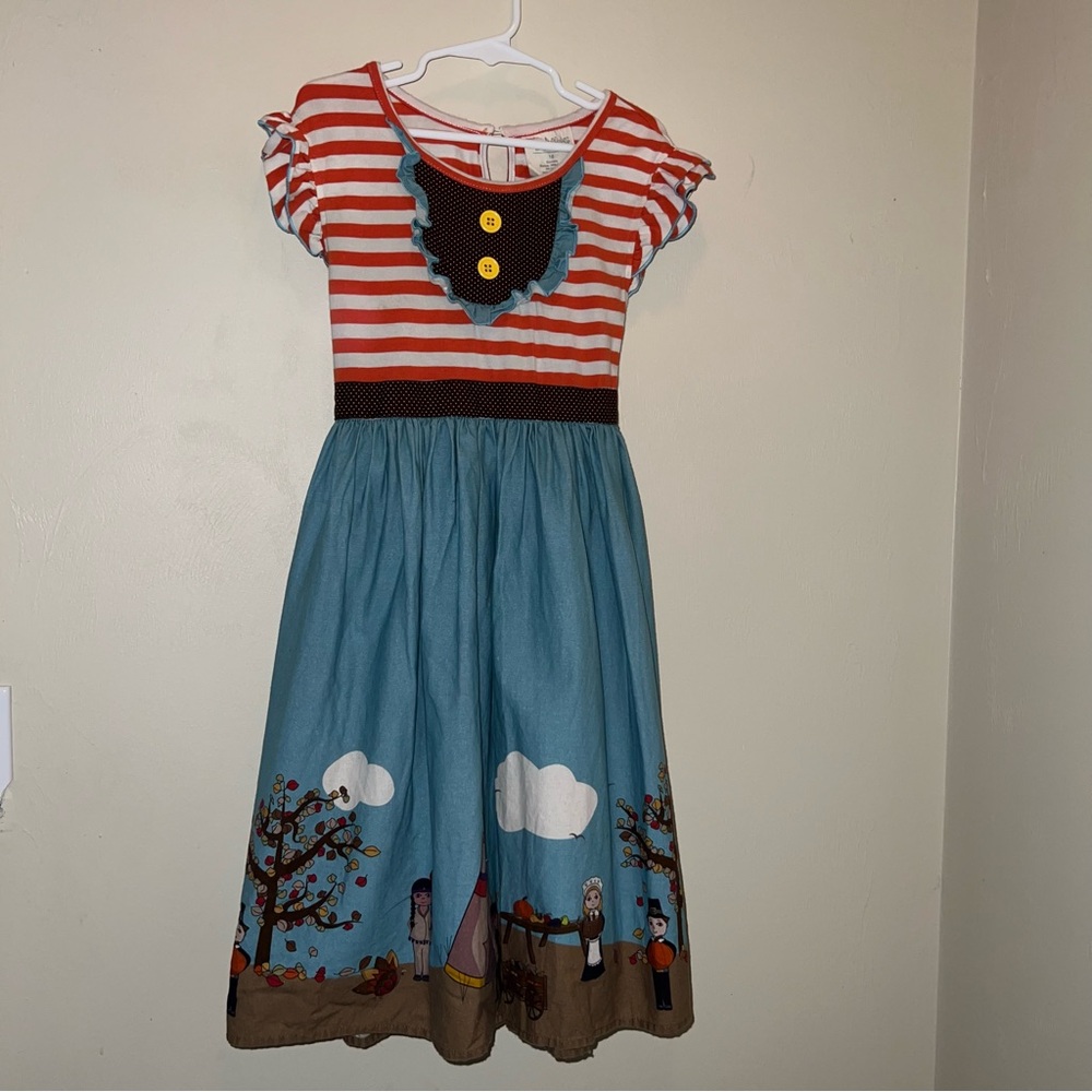 Zoe Adelyn Thanksgiving Striped Top Blue Scenic Skirt Dress